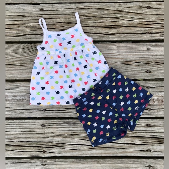 18-24m Girls BABY GAP Fish Pattern Mix Match Set Tunic Tank Top Knit Shorts - Picture 5 of 7